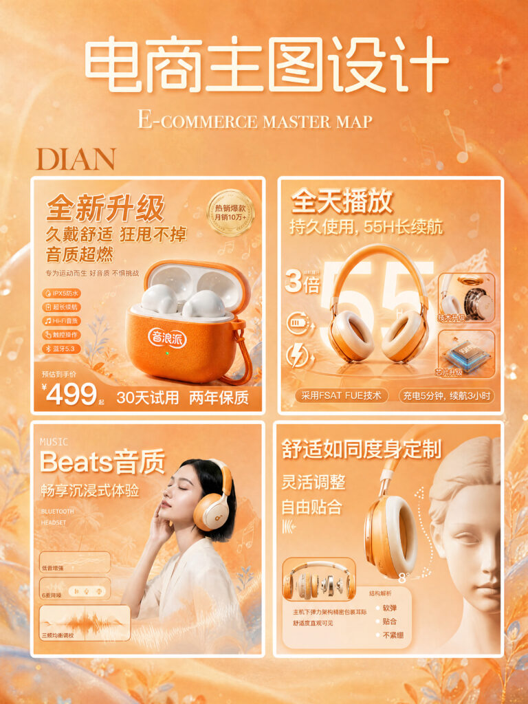 蓝牙耳机电商主图视觉设计 主图1