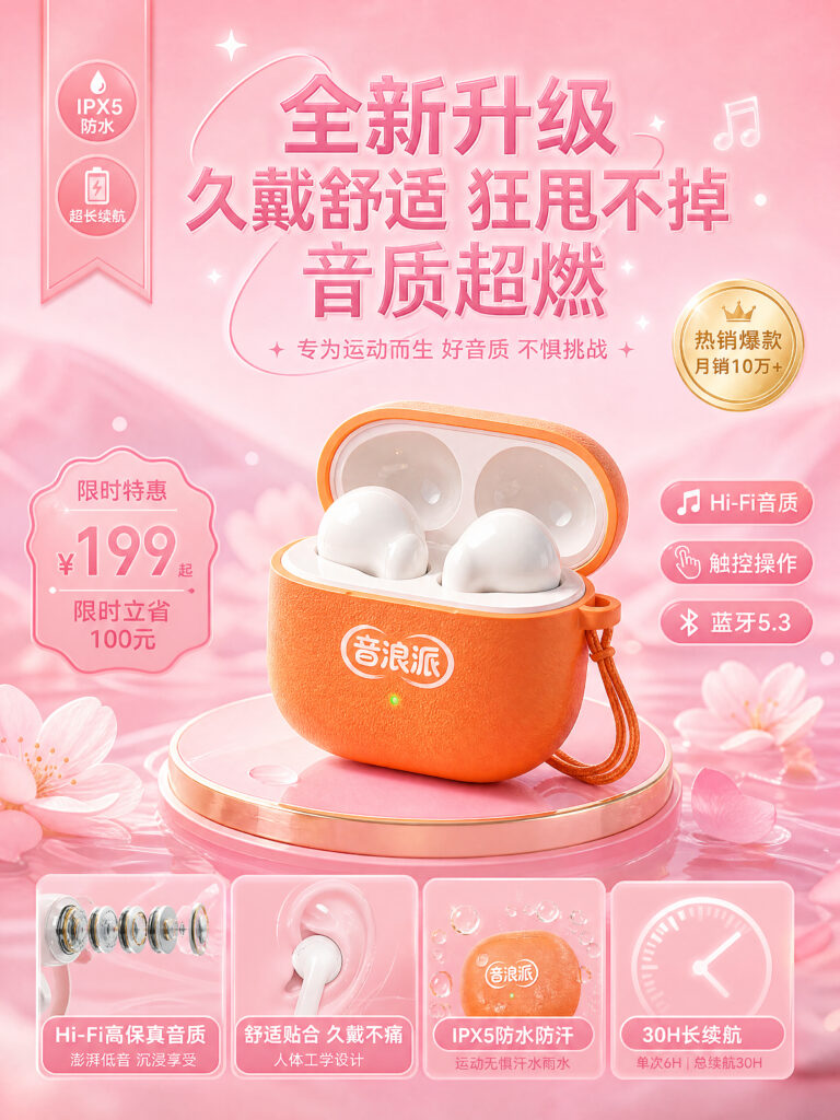 蓝牙耳机电商主图视觉设计 主图海报2